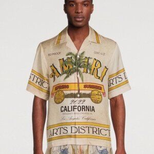 AMIRI Rum Label Printed Bowling Style Silk Shirt Saint-Laurent Vuitton Gucci XL